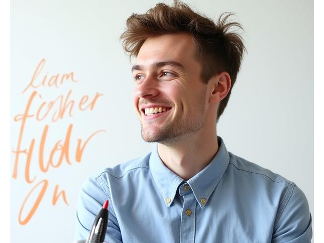 Portrait of Liam Fisher, a younger artisan with a focused expression, demonstrating creative energy.