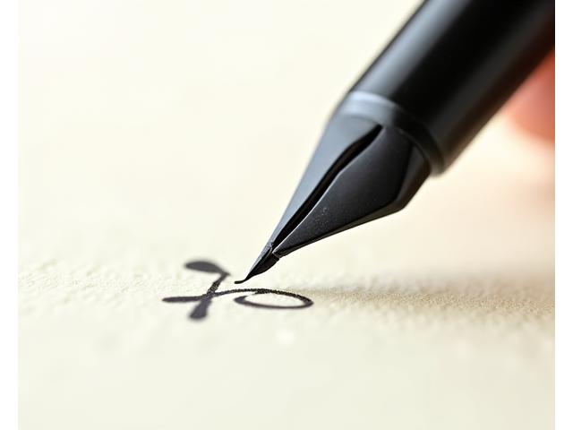 A single broad-edged dip pen poised above paper, ready to make a fundamental calligraphic stroke, with emphasis on clean lines.