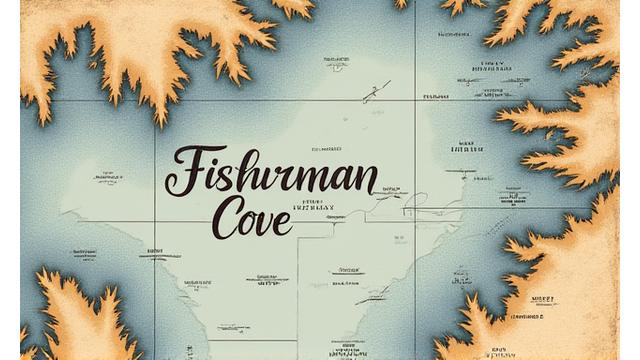 Calligraphy overlaid onto a vintage-style nautical chart of a Nova Scotia fishing ground, highlighting specific coordinates or a special location.