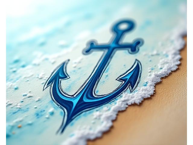 Calligraphy artwork featuring a stylized anchor with script